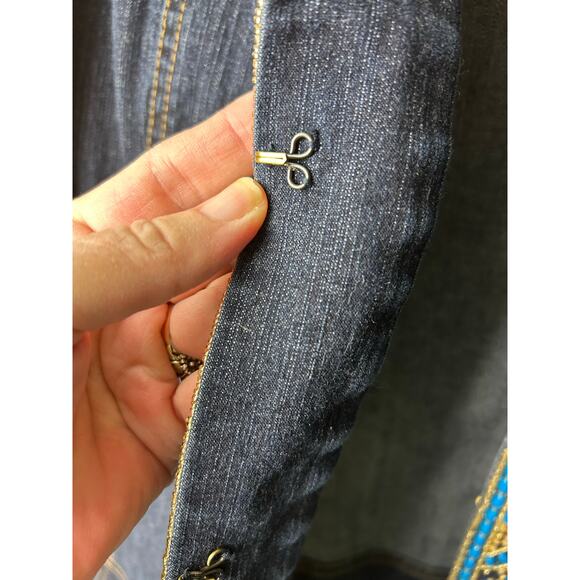 Vintage Doncaster Sport Cotton/Span Blue Jean Jacket‎ w/ Bling Torqoise Size 14W - Picture 8 of 9